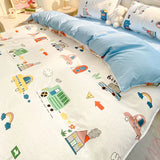 Boxtoday Cartoon Duvet Cover Set with Flat Sheet Pillowcases No Filler Kids Fashion Queen Full Size Girls Fall Spring Cute Bedding Set