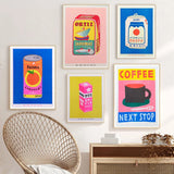 Boxtoday Japanese Pink Canned Sardine Soda Coffee Wall Art Painting Nordic Poster Packaged Print Pictures Living Kitchen Room Home Decor