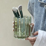 Boxtoday Wave Edge Stripe Makeup Brush Bucket Eyebrow Pencil Holder Simple Glass Ornament Desktop Storage Container