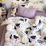 Boxtoday Bed Linen Bedding Set Cute Girls Washed Cotton Four-Piece Bed Sheets Set Comfort Sets Solid  Couple Bed Quilt Cover Home Textile