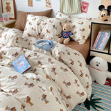 Boxtoday Washed Cotton Bedding Duvet Cover Set Pillowcase bed sheet Happy Dog Bed Linen Quilt Cover Set Single Queen/King Double Size