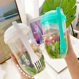 Boxtoday 1pc Salad Cups Portable Salad Container Fruit Yogurt Lunch Bottles Salad Bowl with Spoons Body Building Lunch Accessories