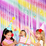 Boxtoday 1x2m Macaron Gradient Foil Fringe Curtain Tinsel Streamers Baby Shower Kids Ice Cream Birthday Party Photo Booth Backdrop Decor