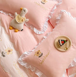 Boxtoday Kawaii Princess Bedding Set with White Ruffles Korean Style Girls Single Full Duvet Cover No Filling Flat Sheet Pillowcases Kit