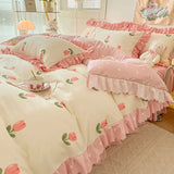 Boxtoday Princess Flower Bedding Set Cute Girls Duvet Cover Single Queen Size Ruffled Lace Bed Linen Pillowcases No Filling