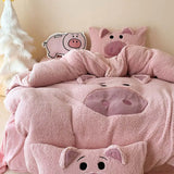 Boxtoday Pink Cartoon Pig Towel Embroidery Bedding Set Warm Thick Winter Duvet Cover Linen Fitted Sheet Pillowcases Gifts For Children