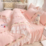 Boxtoday Princess Style Korean Bed Skirt Bed Sheet Embroidered Ruffle Lace Quilt Cover Ins Bedding For Girls Luxury Home Textiles