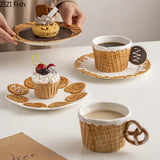 Boxtoday Creative Cookie Water Cup Cute Ceramic Mug Office Afternoon Tea Coffee Cup Home Breakfast Milk Cup Dessert Plate Drink Set