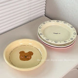 Boxtoday Ins Creative Cartoon Ceramic Letter Minimalist Plate Household Large Capacity Bear Plate Cute Girl Heart Dessert Pasta Dim Plate