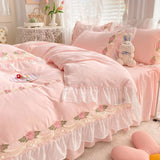 Boxtoday Princess Style Korean Bed Skirt Bed Sheet Embroidered Ruffle Lace Quilt Cover Ins Bedding For Girls Luxury Home Textiles