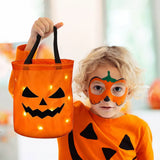 Boxtoday LED Light Halloween Trick or Treat Bucket Pumpkin Candy Bags Collapsible Halloween Basket for Thanksgiving Party Gift Basket