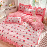 Boxtoday Pink Korean Princess Bedding Set No Filling Cute Strawberry Duvet Cover Checkerboard Single Queen Size Bed Linen Pillowcases