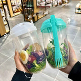 Boxtoday 1pc Salad Cups Portable Salad Container Fruit Yogurt Lunch Bottles Salad Bowl with Spoons Body Building Lunch Accessories