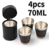 Boxtoday 4pcs/lot 30/70ml Outdoor Camping Tableware Travel Cups Set Picnic Supplies Stainless Steel Wine Beer Cup Whiskey Mugs PU Leather