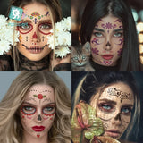 Boxtoday 1pcs Face Tattoo Sticker Day of The Dead Funny Halloween Temporary  Make Up Body Art Face Sticker for Festival Masquerad