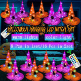 Boxtoday 8/16Pcs Halloween Decoration Waterproof Hanging Witch Hats String light Remote Outdoor Glowing Wizard Hats for Yard Party Decor