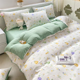 Boxtoday Korean Retro Floral Bedding Set 100% Washed Cotton Bed Sheets Set Soft Duvet Cover Bed Linen Pillowcase Single Double Queen King