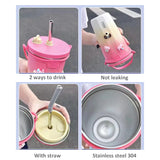 Boxtoday Kawaii Sainless Steel Tumbler For Coffee Car Mug Freeze Thermos Vacuum Flask Water Bottle With Straw Keep Cold Hot Cup 600ml