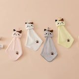 Boxtoday Coral Velvet Pocket Cat Embroidered Hand Towel Bathroom Hanging Absorbent Towel Kitchen Bathroom Square Towel