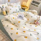 Boxtoday Ins Style Duvet Cover Set with Flat Sheet Pillowcases Cute Orange Cherry Crow Printed Single Double Queen Size Girls Bedding Kit