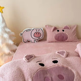 Boxtoday Pink Cartoon Pig Towel Embroidery Bedding Set Warm Thick Winter Duvet Cover Linen Fitted Sheet Pillowcases Gifts For Children