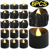 Boxtoday Black LED Candle Lamp Battery Operated Tea Light Flameless Fake Electronic Candle Halloween Party Decor Flashing Candle Lamp