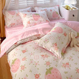 Boxtoday Cute Strawberry Duvet Cover Flat Sheet Pillowcase Floral Bedding Set Boys Girls Bed Linen Soft Thick Washend Cotton Bedclothes