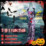 Boxtoday Light Up Halloween Animatronics Hanging Decor Luminous Screaming Horror Clown Sound&Touch Activated Props For Outdoor Yard Decor