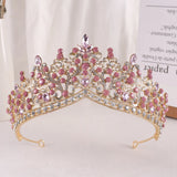 Boxtoday Baroque Pink Crystal Beads Tiara Crown Headwear For Women Girls Wedding Party Princess Bridal Queen Hair Accessories