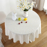 Boxtoday Cotton Table Cloth Round Tablecloth with Tassel Dust-Proof Floret Circular Table Cover for Kitchen Dinning Room Tabletop Decor