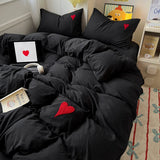 Boxtoday Cool Black Duvet Cover Set Ins Nordic Embroidery Heart Bed Sheet Set Of Four Pieces Home Luxury Bedding Set For Girls