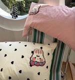 Boxtoday Cute embroidery rabbit heart bed set single double,twin full queen king cotton home textile bed sheet pillow case quilt cover