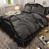 Boxtoday Luxury Black Princess Bedding Sets Kawaii Bed Skirt Sheet Pillowcase Fashion Girl Duvet Cover 4 Pieces Home Decoration