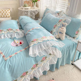 Boxtoday Princess Style Korean Bed Skirt Bed Sheet Embroidered Ruffle Lace Quilt Cover Ins Bedding For Girls Luxury Home Textiles