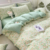 Boxtoday Korean Retro Floral Bedding Set 100% Washed Cotton Bed Sheets Set Soft Duvet Cover Bed Linen Pillowcase Single Double Queen King