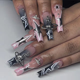 Boxtoday y2k Nails Five-pointed Star Pattern False Nails Halloween Style Long Coffin Ballet Press on Nails For Girl Full Cover Wearable