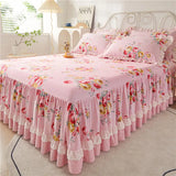 Boxtoday 100% Cotton Princess Bedding Bed Skirt Pillowcases Florals Print Bed Cover Ruffle Rubber Band Bedspread Mattress Cover Sheet