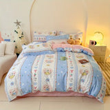 Boxtoday Cute Rabbit Bedding Set with Zipper No Filler Blue Pink Duvet Cover Flat Sheet Pillowcases Twin Queen Size Girl Boys Bed Linens