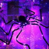 Boxtoday Halloween Spider Decor, Fake Giant Spider With Purple LED Lights, Light Up Black Hairy Spider For Halloween Yard