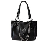 Boxtoday Gift   -  Large Capacity Women's Gothic Black Tote Bag Y2k Hot Girls Chain Shoulder Bags Fashion Pu Leather Female Travel Handbags Purse