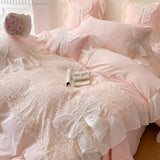 Boxtoday Korean Princess Bedding Set Coquette Lace Bow  Beauty Solid Color Lace Ruffle Comforter Sets Luxury Girls Wedding  Duvet Cover