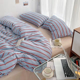 Boxtoday Simple Style Red And Blue Strip Duvet Cover Set Bed Sheet Set Washed Cotton Bedding Set