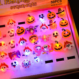 Boxtoday LED Light Halloween Ring Glowing Pumpkin Ghost Skull Rings Halloween Christmas Party Decoration for Home Santa Snowman Kids Gift