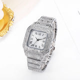 Boxtoday L77 Watch For Men Fashion Luxury Gold Square Diamond Full Sky Star Male's Clock Watches Steel Band Quartz Wristwatch