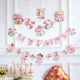 Boxtoday Flower Fairy Mushroom Butterfly Pink Banner Pull Flag Baby Shower Birthday Spiral Garland Afternoon Tea Theme party Decorations