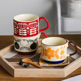 Boxtoday 300ml Japanese Flower Coffee Mug Set Retro Ceramic Milk Oats Mug Office Water Handgrip Cup Kitchen Party Drinkware Set