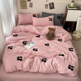 Boxtoday Ins Black Embroidery Bedding Sets Textiles Pink Duvet Cover Bed Flat Sheet Twin Full Queen Princess Bed Linen Girls Quilt Cover