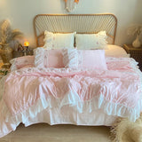 Boxtoday Pink Korean Princess Style Lace Ruffles Wedding Bedding Set Seersucker Washed Cotton Soft Duvet Cover Set Bed Sheet Pillowcases