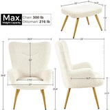 Boxtoday Accent Chair and Ottoman Set with Golden Metal Legs and High Back, Footstool, Sherpa Armchair