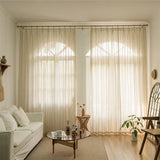 Boxtoday Japanese Retro Beige Linen Stripe Curtains Living Room Balcony Bay Window Sheer Tulle Curtain For Bedroom Valance Voile Drapes